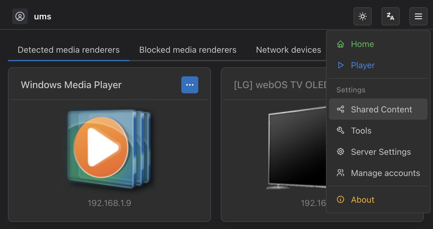 Menú configuración  