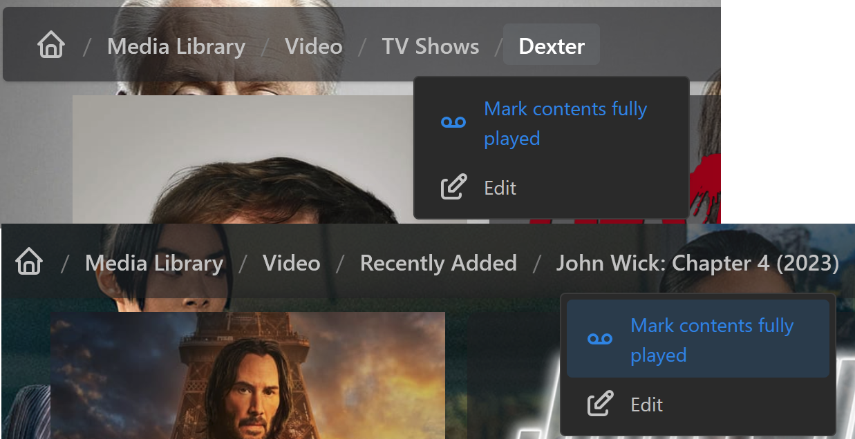Példa TV-sorozatok és videók teljesen lejátszottként való megjelölésére